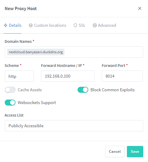 Nextcloud Proxy Host 추가